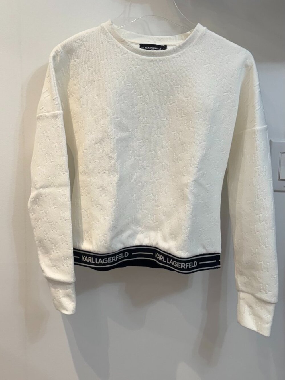 Karl Lagerfeld White Logo Embossed Cropped Sweatshirt